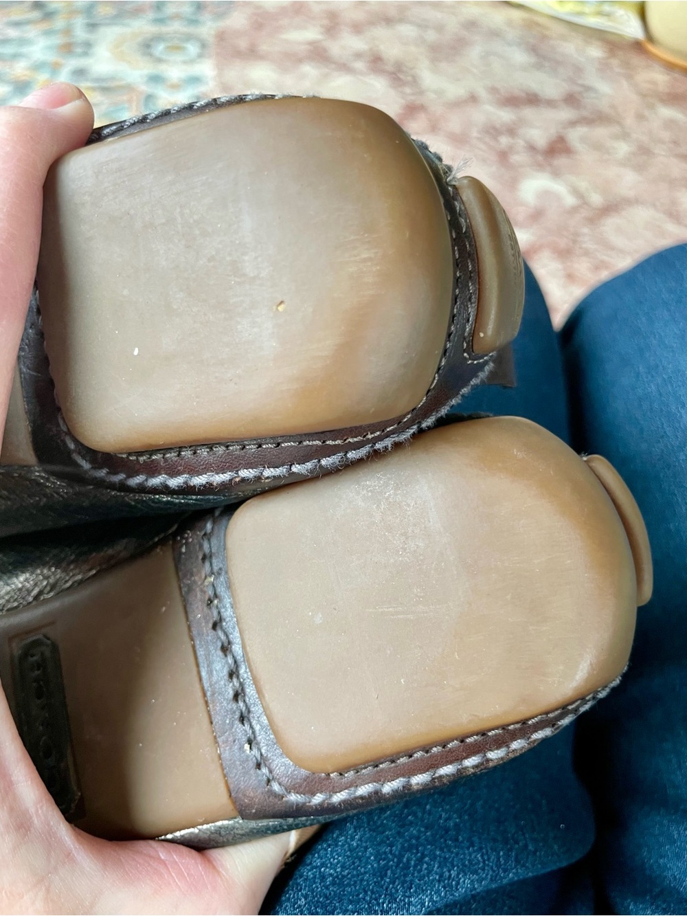 Sz 10 Coach Metallic Greenish Bronze With Brown Trim Leather Women's Loafers - Picture 12 of 12